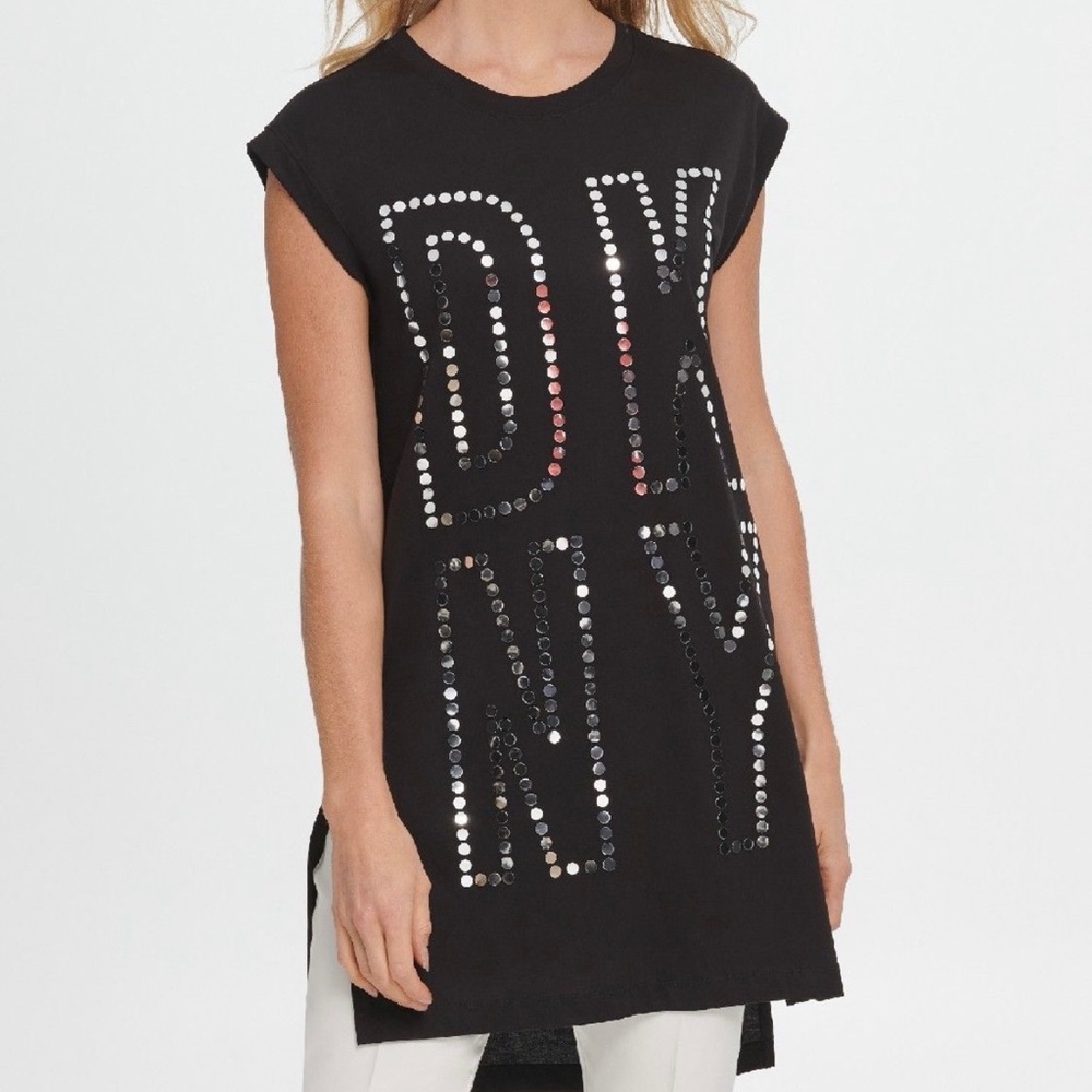 DKNY Women’s Big Silver Logo T-Shirt Tunic Dress Size XS NWT